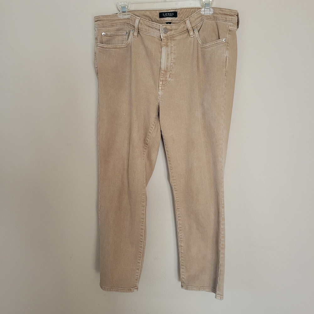 Lauren Ralph Lauren Pants Womens Size 16 Solid Tan Khaki High Waisted